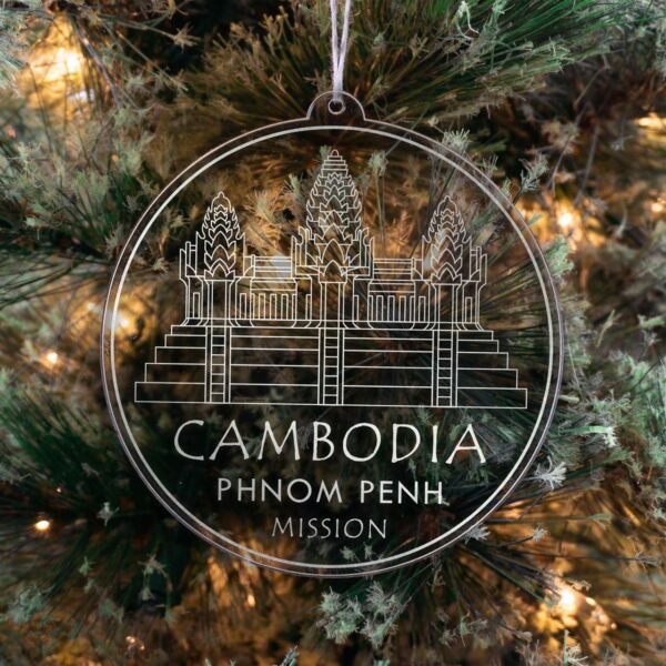 LDS Cambodia Phnom Penh Mission Christmas Ornament hanging on a Tree