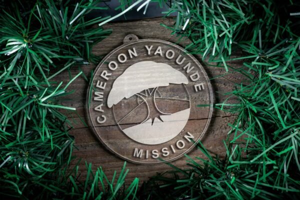 LDS Cameroon Yaounde Mission Christmas Ornament surrounded by a Simple Reef