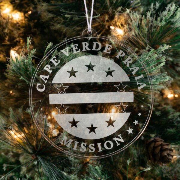 LDS Cape Verde Praia Mission Christmas Ornament hanging on a Tree