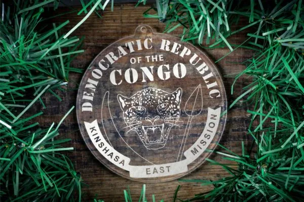 LDS Democratic Republic of the Congo Kinshasa East Mission Christmas Ornament surrounded by a Simple Reef