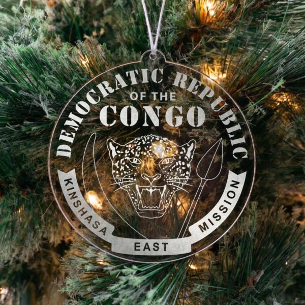LDS Democratic Republic of the Congo Kinshasa East Mission Christmas Ornament hanging on a Tree