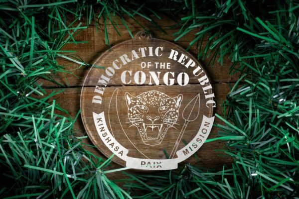 LDS Democratic Republic of the Congo Kinshasa Mission Christmas Ornament surrounded by a Simple Reef