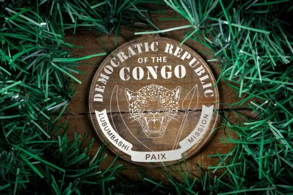 LDS Democratic Republic of the Congo Lubumbashi Mission Christmas Ornament surrounded by a Simple Reef
