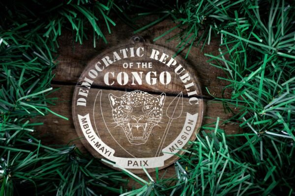 LDS Democratic Republic of the Congo Mbuji-Mayi Mission Christmas Ornament surrounded by a Simple Reef