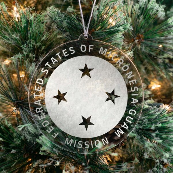LDS Federated States of Micronesia Guam Mission Christmas Ornament hanging on a Tree