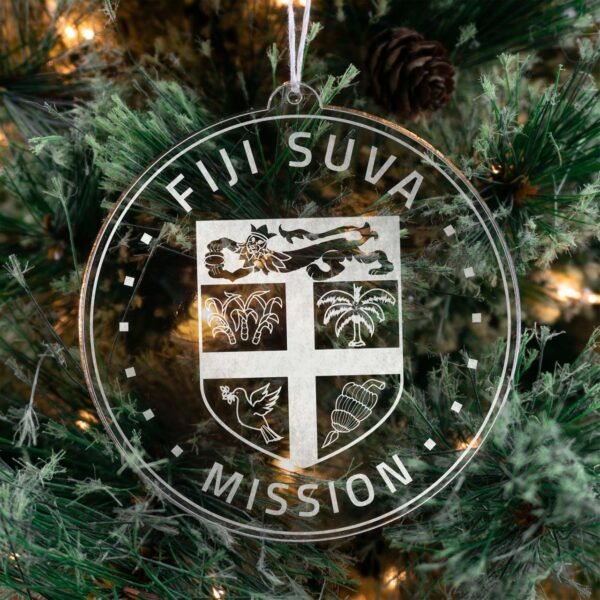 LDS Fiji Suva Mission Christmas Ornament hanging on a Tree