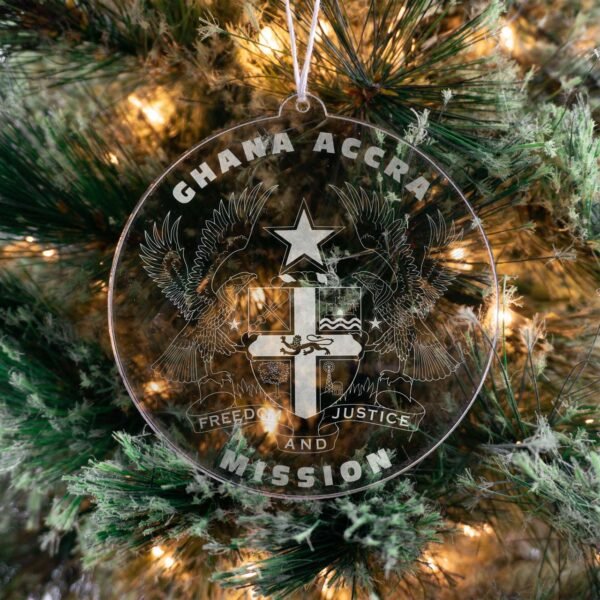 LDS Ghana Accra Mission Christmas Ornament hanging on a Tree