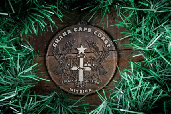 LDS Ghana Cape Coast Mission Christmas Ornament surrounded by a Simple Reef