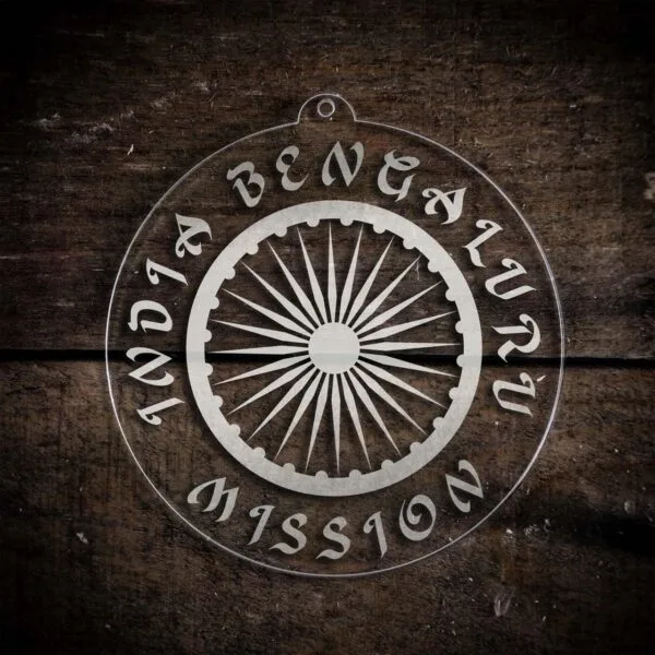 LDS India Bengaluru Mission Christmas Ornament laying on a Wooden Background