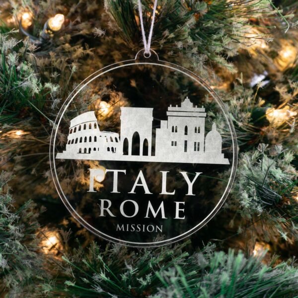 LDS Italy Rome Mission Christmas Ornament hanging on a Tree