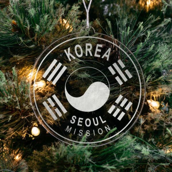 LDS Korea Seoul Mission Christmas Ornament hanging on a Tree