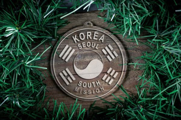 LDS Korea Seoul South Mission Christmas Ornament surrounded by a Simple Reef