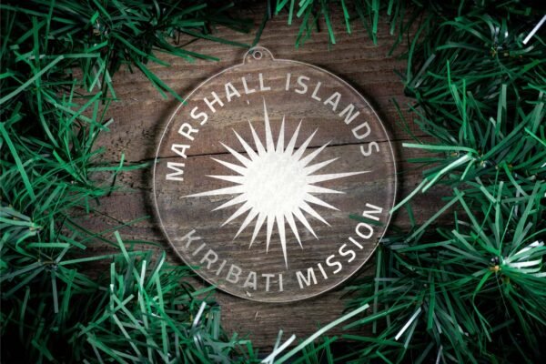 LDS Marshall Islands - Kiribati Mission Christmas Ornament surrounded by a Simple Reef