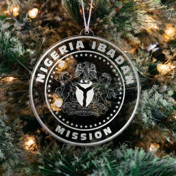 LDS Nigeria Ibadan Mission Christmas Ornament hanging on a Tree