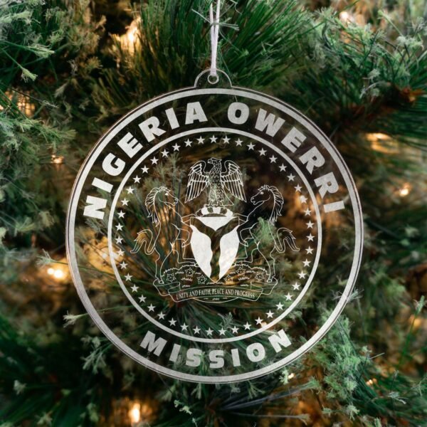 LDS Nigeria Owerri Mission Christmas Ornament hanging on a Tree