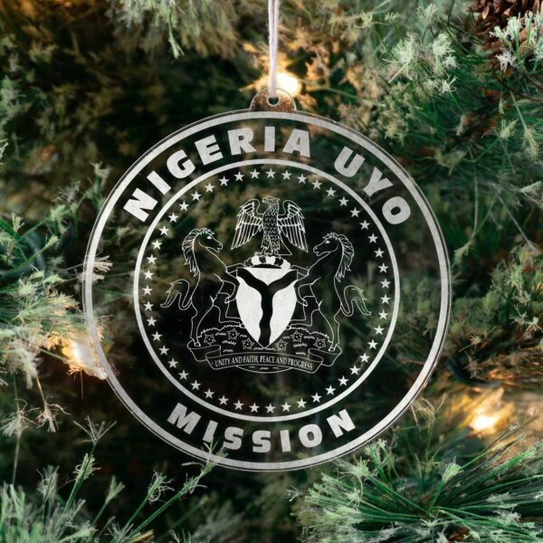 LDS Nigeria Uyo Mission Christmas Ornament hanging on a Tree