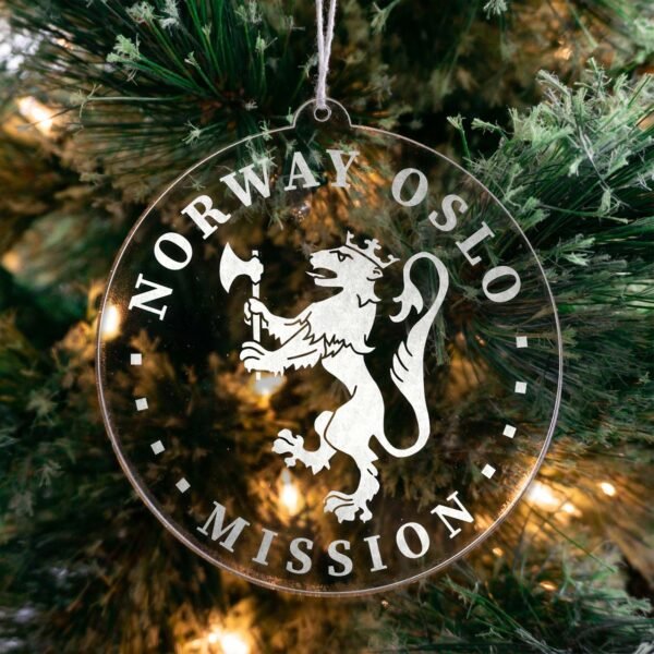 LDS Norway Oslo Mission Christmas Ornament hanging on a Tree