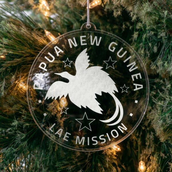 LDS Papua New Guinea Lae Mission Christmas Ornament hanging on a Tree