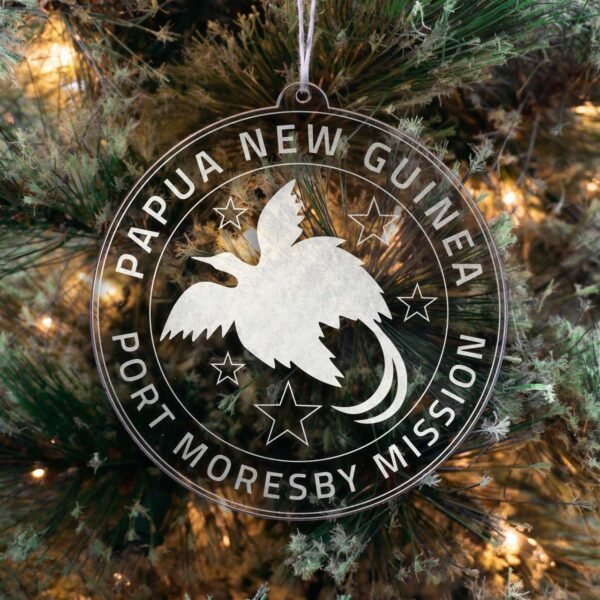 LDS Papua New Guinea Port Moresby Mission Christmas Ornament hanging on a Tree