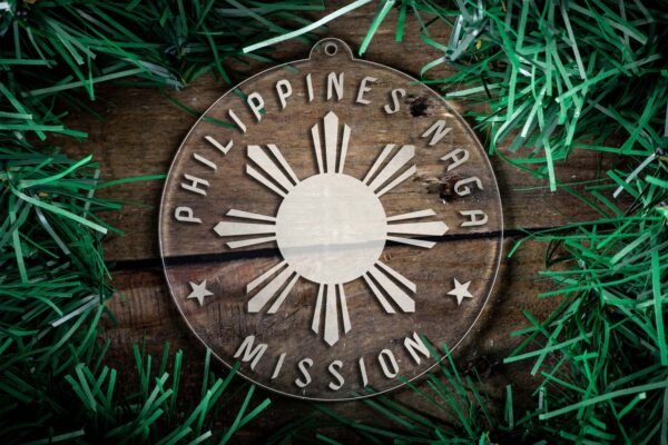LDS Philippines Naga Mission Christmas Ornament surrounded by a Simple Reef