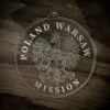 LDS Poland Warsaw Mission Christmas Ornament laying on a Wooden Background
