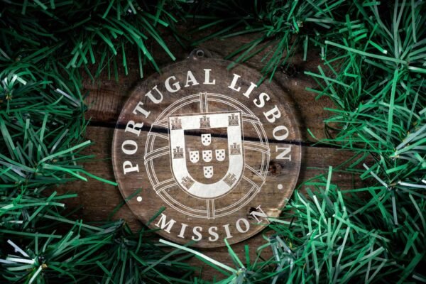 LDS Portugal Lisbon Mission Christmas Ornament surrounded by a Simple Reef