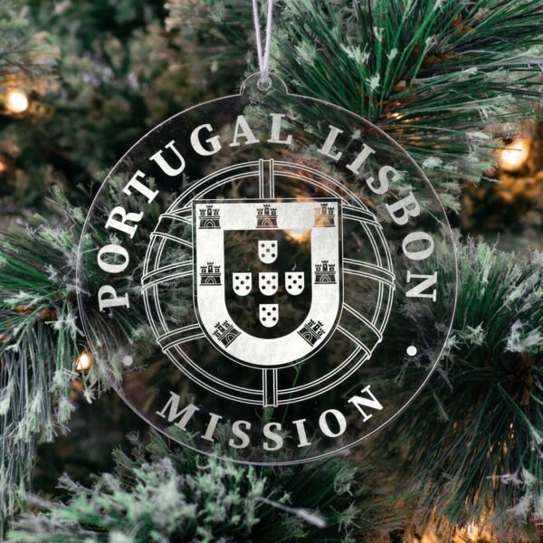 LDS Portugal Lisbon Mission Christmas Ornament hanging on a Tree
