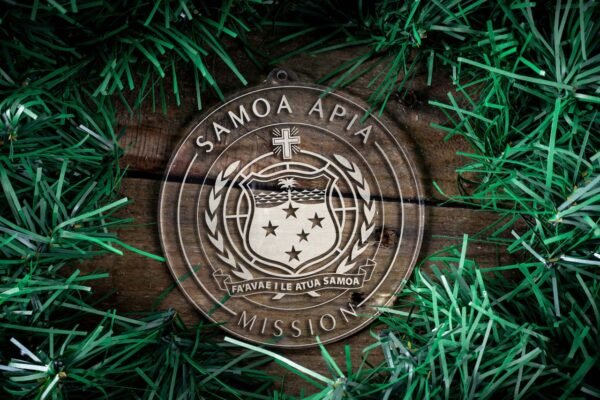 LDS Samoa Apia Mission Christmas Ornament surrounded by a Simple Reef