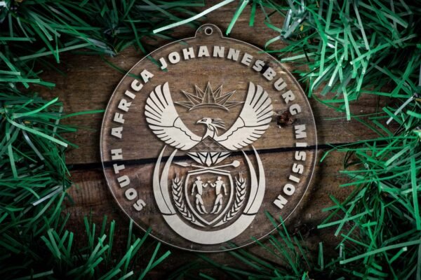 LDS South Africa Johannesburg Mission Christmas Ornament surrounded by a Simple Reef