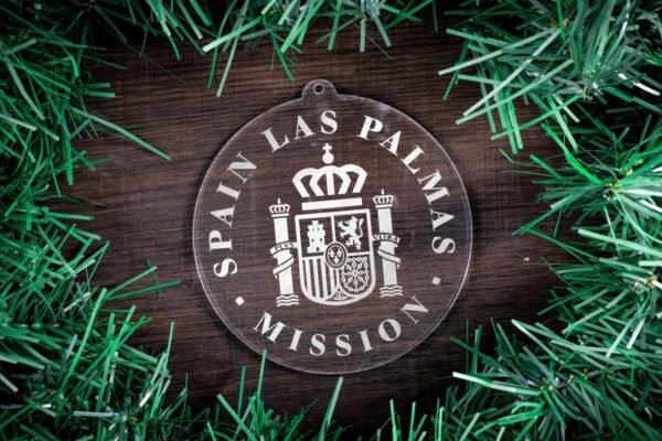 LDS Spain Las Palmas Mission Christmas Ornament surrounded by a Simple Reef