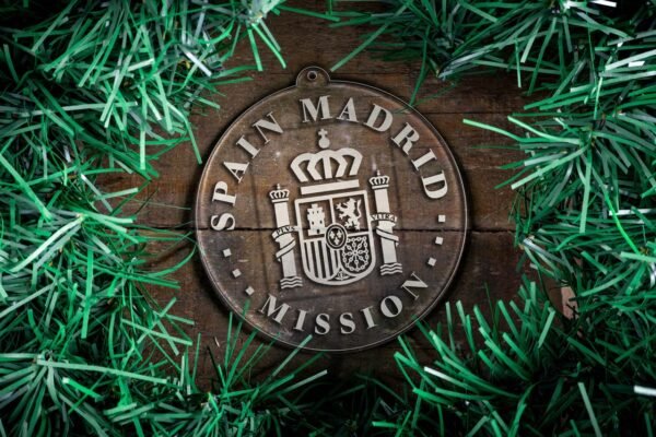 LDS Spain Madrid Mission Christmas Ornament surrounded by a Simple Reef