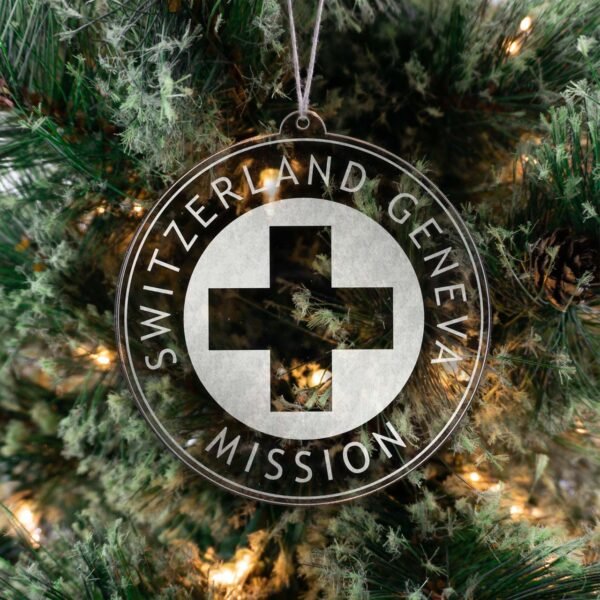 LDS Switzerland Geneva Mission Christmas Ornament hanging on a Tree