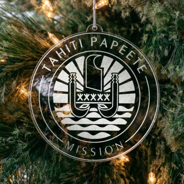 LDS Tahiti Papeete Mission Christmas Ornament hanging on a Tree