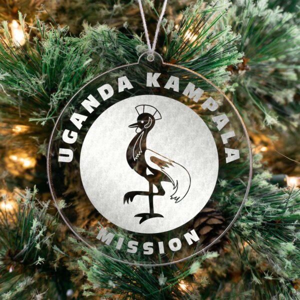 LDS Uganda Kampala Mission Christmas Ornament hanging on a Tree