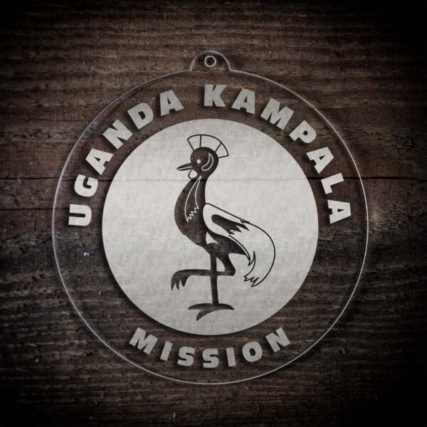 LDS Uganda Kampala Mission Christmas Ornament laying on a Wooden Background