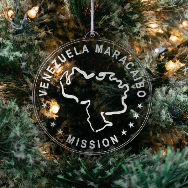 LDS Venezuela Maracaibo Mission Christmas Ornament hanging on a Tree