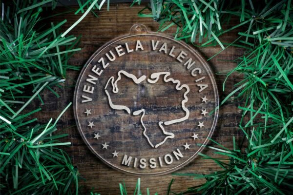 LDS Venezuela Valencia Mission Christmas Ornament surrounded by a Simple Reef