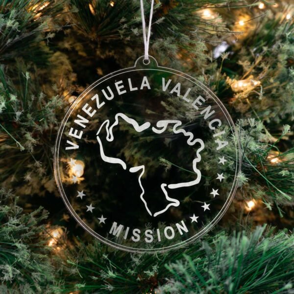 LDS Venezuela Valencia Mission Christmas Ornament hanging on a Tree