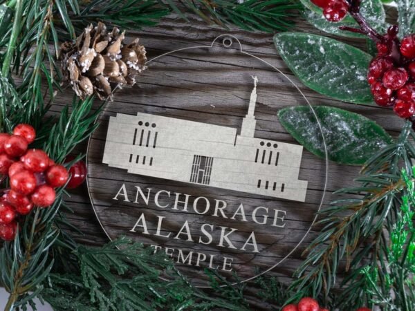 LDS Anchorage Alaska Temple Christmas Ornament with Christmas Decorations