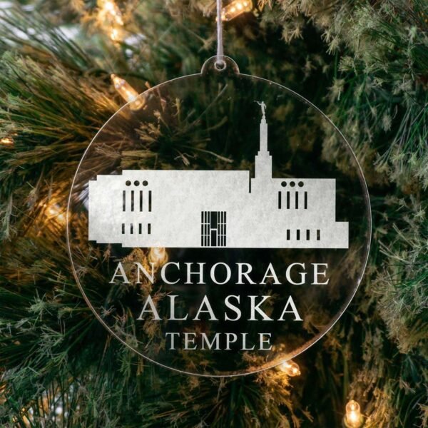 LDS Anchorage Alaska Temple Christmas Ornament hanging on a Tree