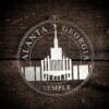 LDS Atlanta Georgia Temple Christmas Ornament laying on a Wooden Background