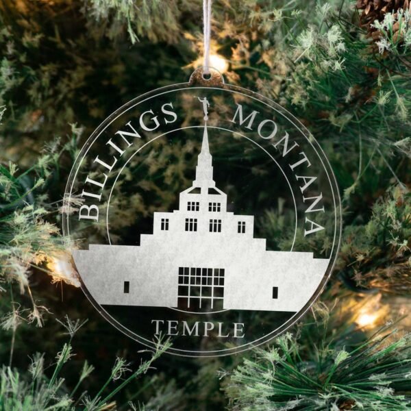 LDS Billings Montana Temple Christmas Ornament hanging on a Tree