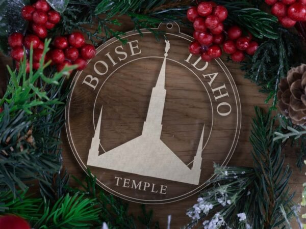 LDS Boise Idaho Temple Christmas Ornament with Christmas Decorations