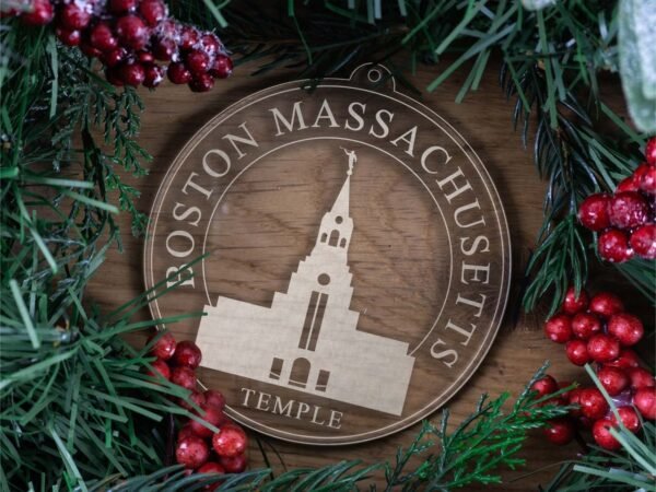 LDS Boston Massachusetts Temple Christmas Ornament with Christmas Decorations