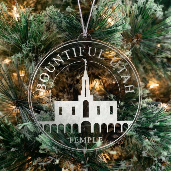 LDS Bountiful Utah Temple Christmas Ornament hanging on a Tree