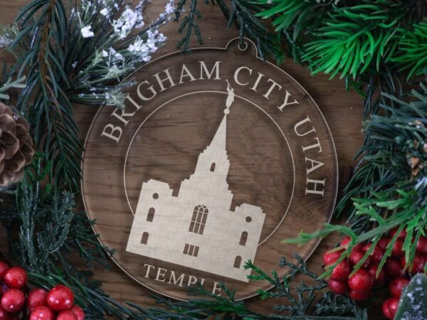 LDS Brigham City Utah Temple Christmas Ornament with Christmas Decorations