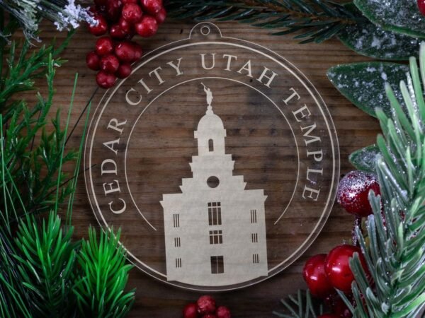 LDS Cedar City Utah Temple Christmas Ornament with Christmas Decorations