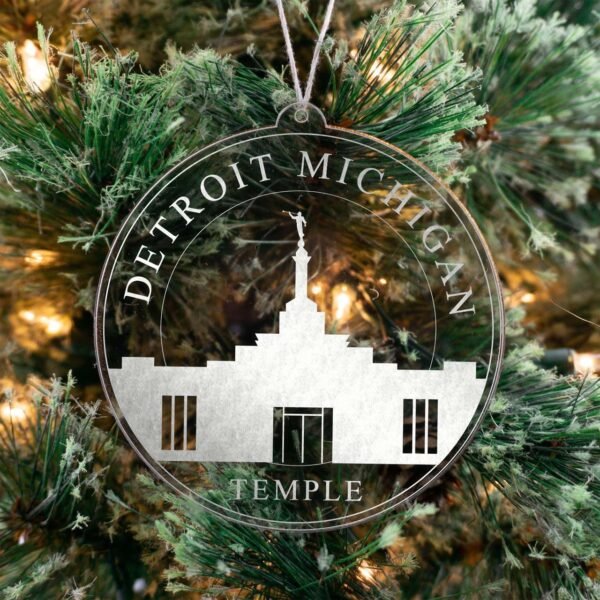 LDS Detroit Michigan Temple Christmas Ornament hanging on a Tree