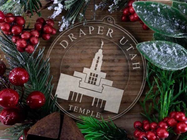 LDS Draper Utah Temple Christmas Ornament with Christmas Decorations