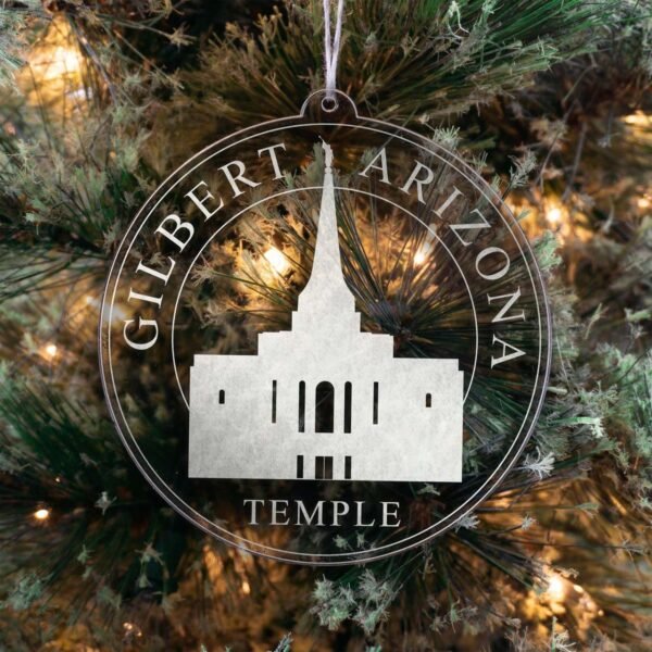 LDS Gilbert Arizona Temple Christmas Ornament hanging on a Tree